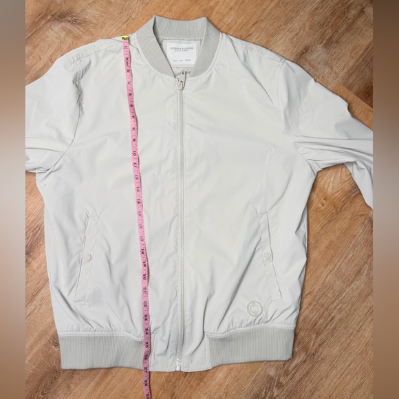 Denim & Flower Light Gray/Off White Bomber Jacket Zip Up Large EUC - Picture 5 of 8